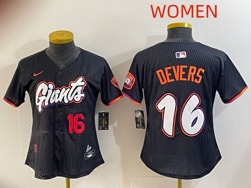 Women 2025 San Francisco Giants #16 Devers Black Joint Name Nike MLB Jersey style 09->women mlb jersey->Women Jersey